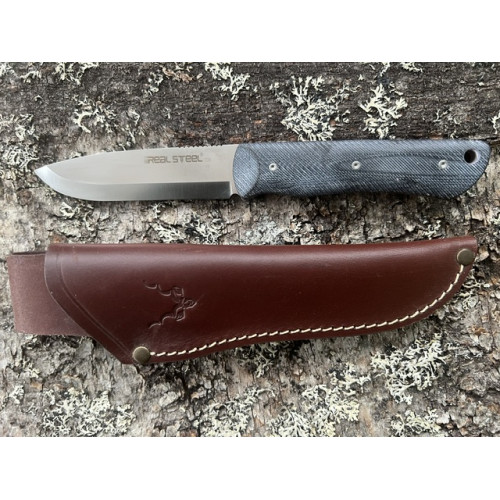Real Steel Knives Bushcraft Fixed Blade Knife 4" D2 Scandi Drop Point + Leather sheath Real Steel Knives Bushcraft Fixed Blade Knife 4" D2 Scandi Drop Point + Leather sheath