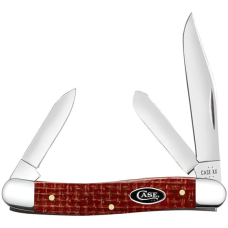 Smooth Dark Red Burlap Micarta - Carbon Steel Medium Stockman