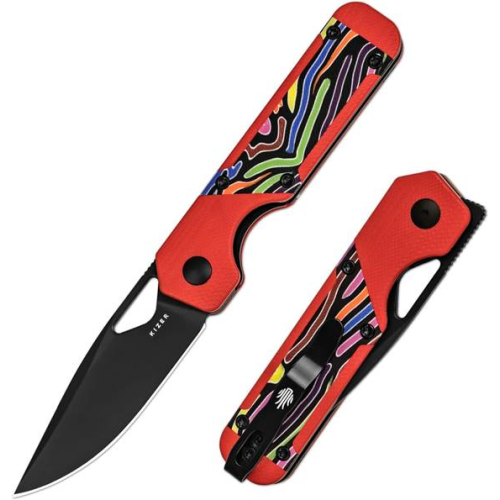 Kizer Vanguard Mini Militaw Liner Lock - Black Nitro-v, RED G10 Party Streamers Kizer Vanguard Mini Militaw Liner Lock - Black Nitro-v, RED G10 Party Streamers