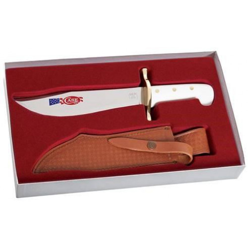 Bowie White Synthetic Handle with Blade Artwork and Leather Sheath Bowie White Synthetic Handle with Blade Artwork and Leather Sheath